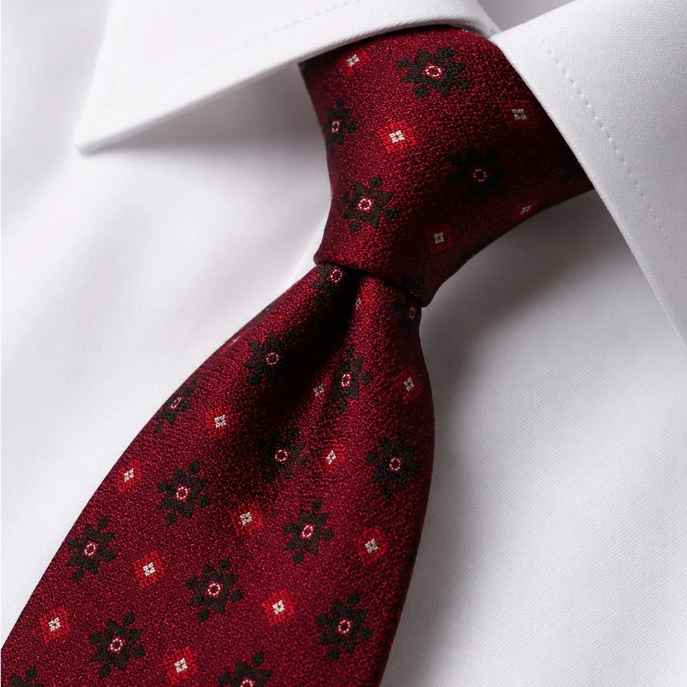 Isaia Burgundy Red Floral Medallion Silk Tie - Picture 6 of 10